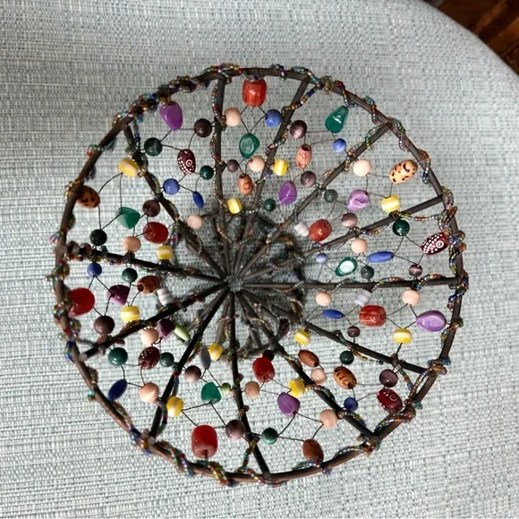 Handmade Wire Bowl/Art Glass Bead Basket - Boho Home Decor - Picture 6 of 7